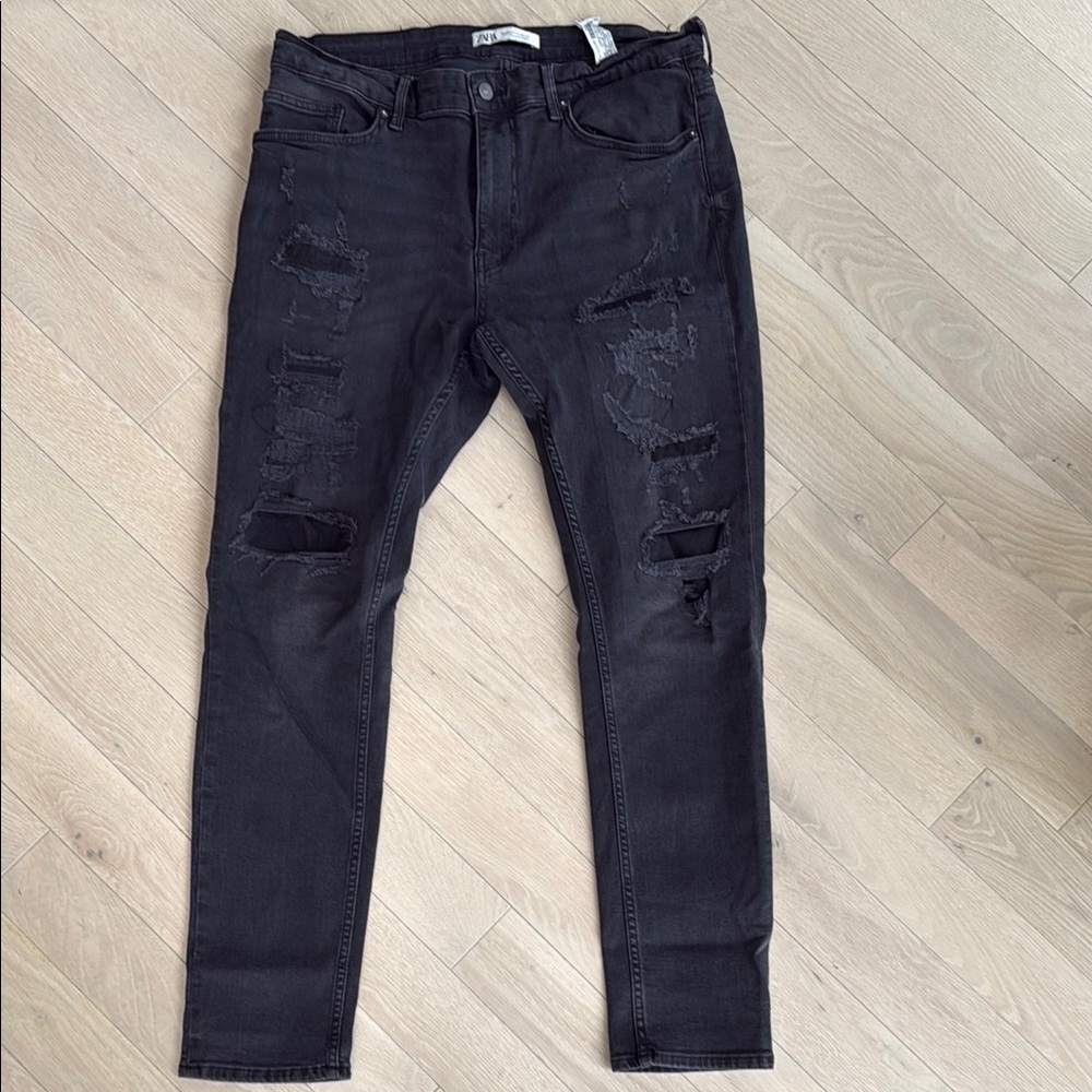 Zara Jean Faded Black Ripped Slim Fit Size 34